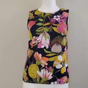 Trina Turk floral print sleeveless blouse, blue and pink, M, excellent condition